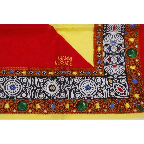 Gianni Versace Vintage Cotton Scarf Wrap Jewels 20" x 20" - Picture 2 of 4